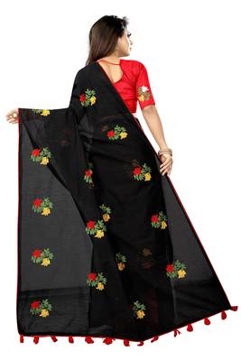 Black embroidered chanderi saree with blouse 3