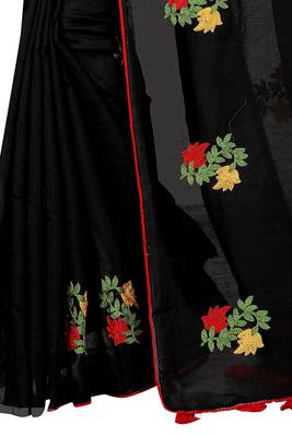 Black embroidered chanderi saree with blouse 4