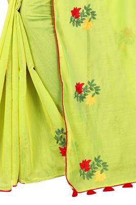 Parrot green embroidered chanderi saree with blouse 4