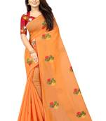 Peach embroidered chanderi saree with blouse