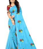 Sky blue embroidered chanderi saree with blouse