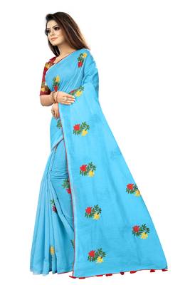 Sky blue embroidered chanderi saree with blouse 2