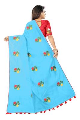 Sky blue embroidered chanderi saree with blouse 3