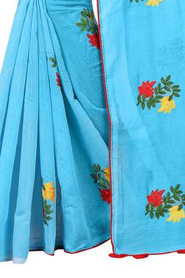 Sky blue embroidered chanderi saree with blouse 4