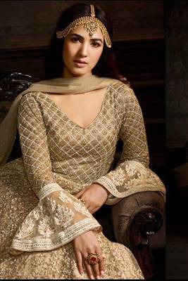 Beige Embroidered Net Salwar 2