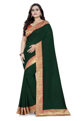Green Woven Georgette Saree With Blouse 1
