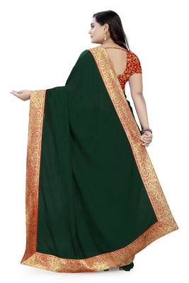 Green Woven Georgette Saree With Blouse 4