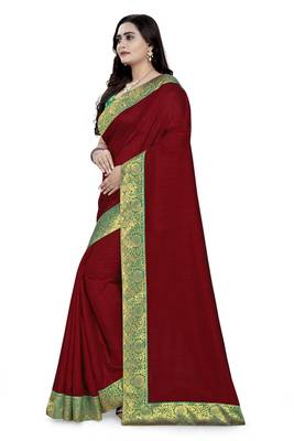 Red Woven Georgette Saree With Blouse 2