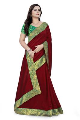 Red Woven Georgette Saree With Blouse 3