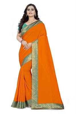 Orange Woven Georgette Saree With Blouse 1