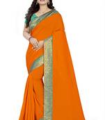 Orange Woven Georgette Saree With Blouse