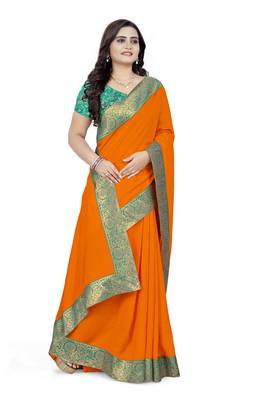 Orange Woven Georgette Saree With Blouse 3