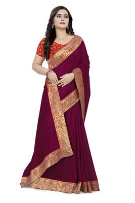 Purple Woven Georgette Saree With Blouse 3