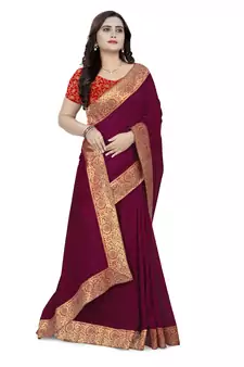Purple Woven Georgette Saree With Blouse