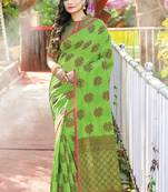 Light green woven cotton saree with blouse