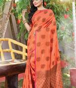 Peach woven cotton saree with blouse