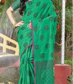 Green woven cotton saree with blouse