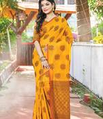 Mustard woven cotton saree with blouse