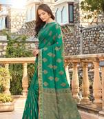 Green woven cotton saree with blouse