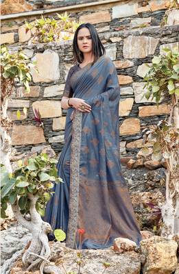 Grey woven cotton saree with blouse 1