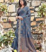 Grey woven cotton saree with blouse