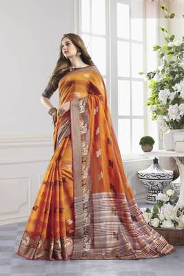 Mustard woven cotton saree with blouse 1