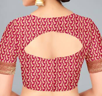 Pink woven banarasi silk saree with blouse 6
