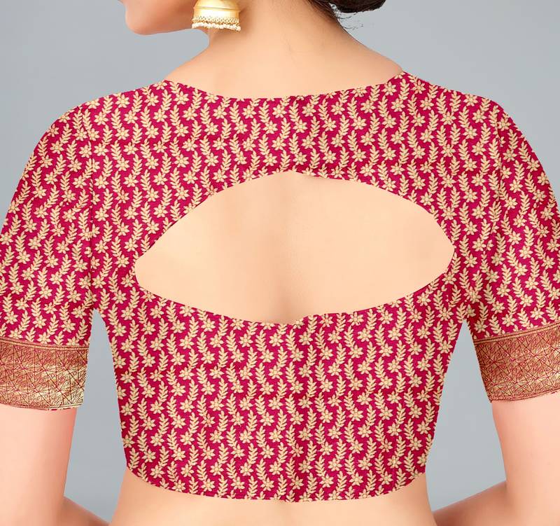 Pink woven banarasi silk saree with blouse