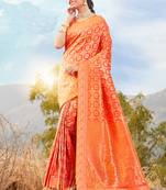 Orange woven banarasi silk saree with blouse