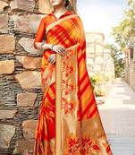 Orange woven banarasi silk saree with blouse