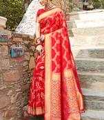 Red woven banarasi silk saree with blouse
