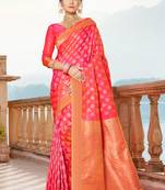 Orange woven banarasi silk saree with blouse