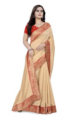 Cream Woven  Art-Silk-Saree With Blouse 3
