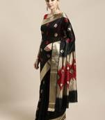 Black woven raw silk saree with blouse