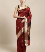 Maroon woven raw silk saree with blouse