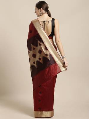 Maroon woven raw silk saree with blouse 2