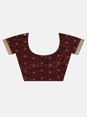 Maroon woven raw silk saree with blouse 3