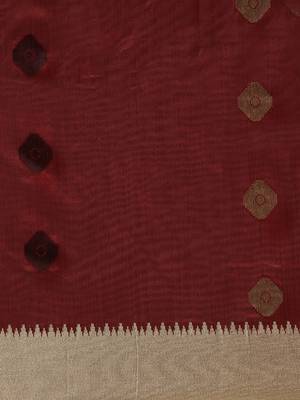 Maroon woven raw silk saree with blouse 5