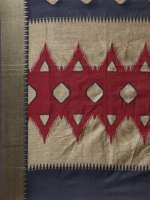 Navy blue woven raw silk saree with blouse 4