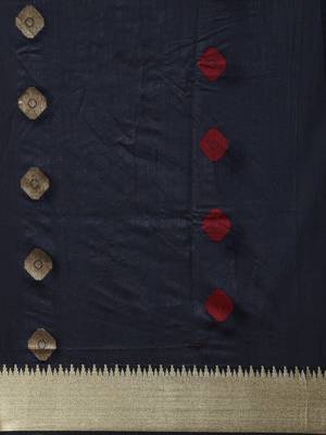 Navy blue woven raw silk saree with blouse 5