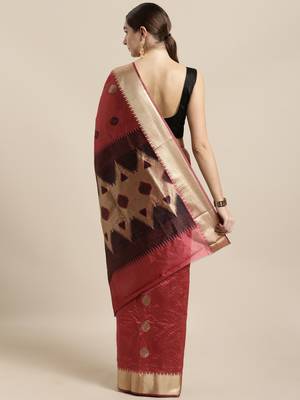 Pink woven raw silk saree with blouse 2