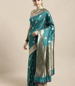 Green woven silk blend saree with blouse