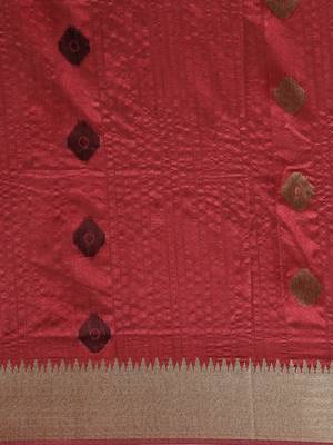 Pink woven raw silk saree with blouse 5