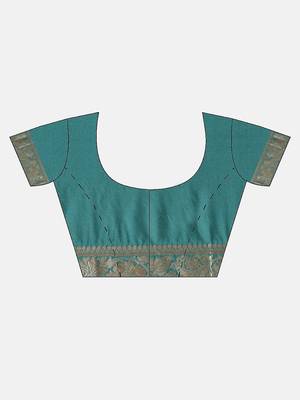 Green woven silk blend saree with blouse 3