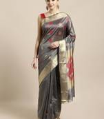 Grey woven raw silk saree with blouse