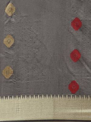 Grey woven raw silk saree with blouse 5