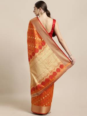 Orange woven raw silk saree with blouse 2