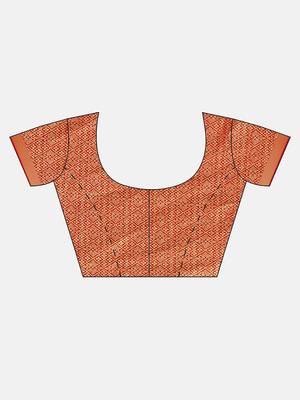 Orange woven raw silk saree with blouse 3