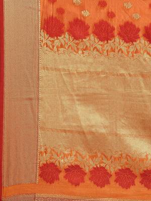 Orange woven raw silk saree with blouse 4