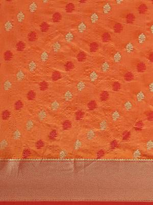 Orange woven raw silk saree with blouse 5